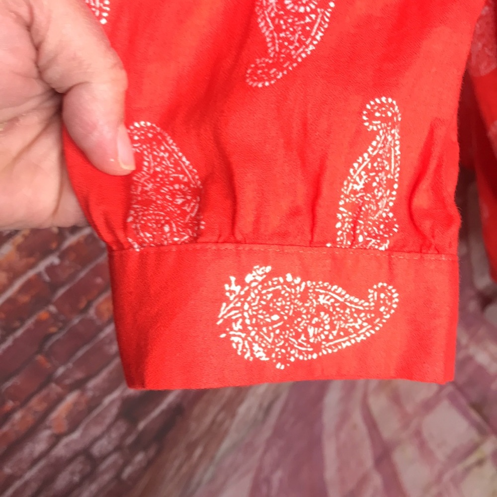 Old Navy Orange and White Paisley Lightweight Cotton Belted Shirt Dress - Picture 8 of 13